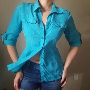 100% Silk Turquoise Button Down